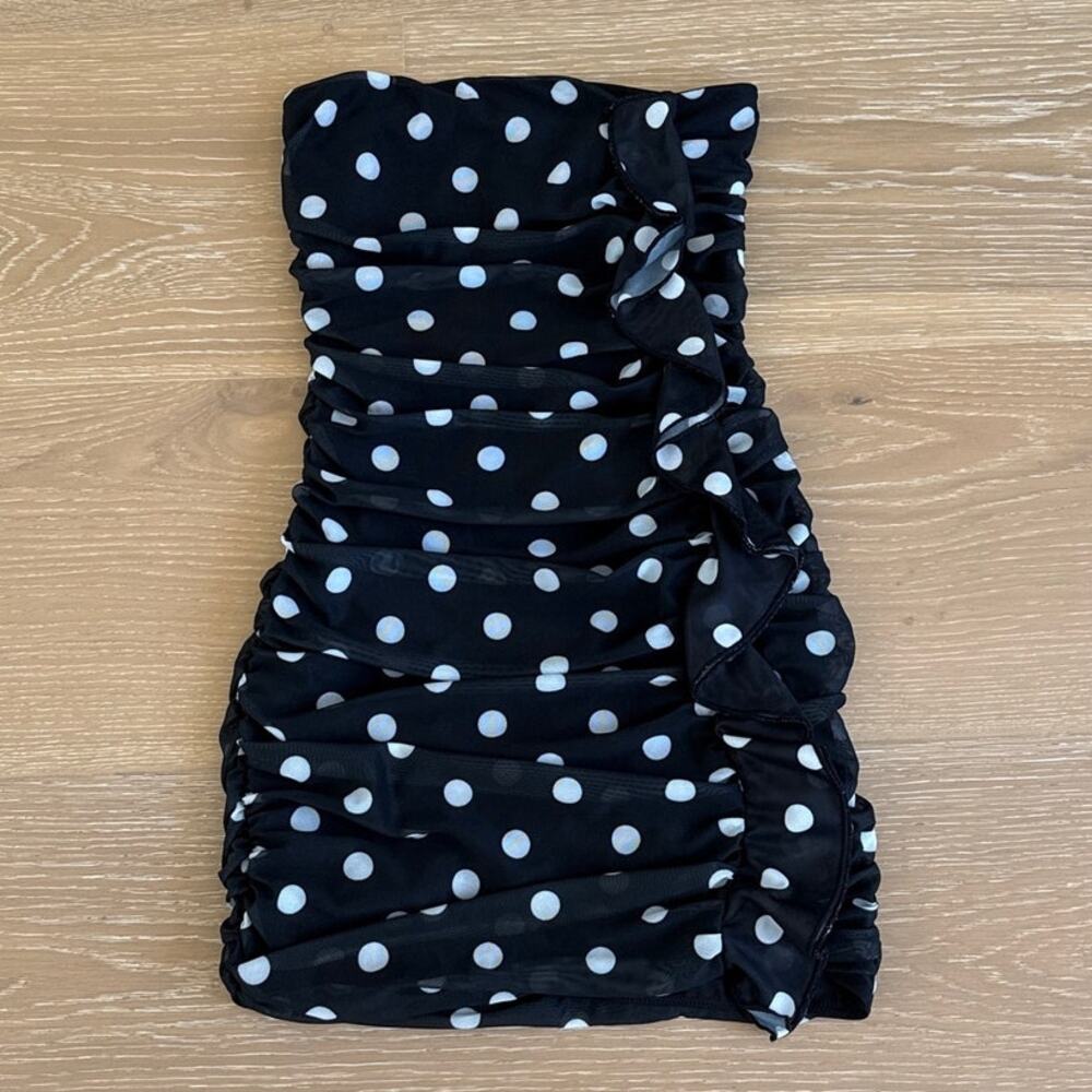 White Fox Strapless Mini Dress Dotty Champagne House Size S Black White